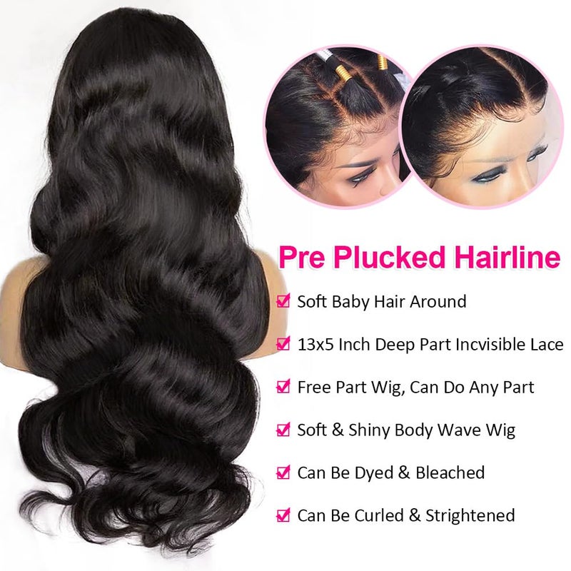 Wingirl 13Ã—5 Lace Front Human Hair Wigs for Women 12A HD Transparent Body Wave Lace Front Wigs Human Hair Pre Plucked Bleached Knots (20 Inch (Pack of 1), 220% 1B# Color) - Image 5
